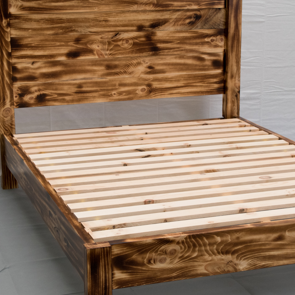Torched wood sales bed frame