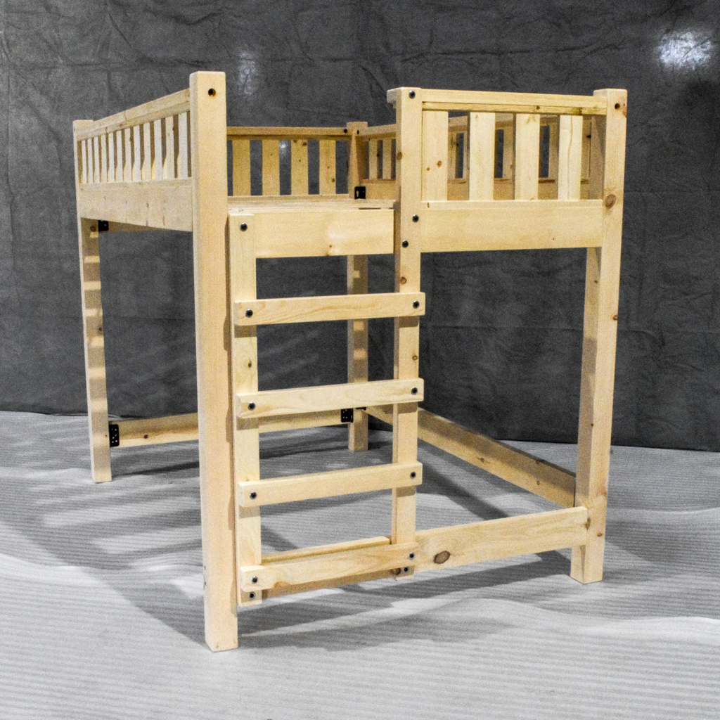 Unfinished Farmhouse Loft Bed Handcrafted, Solid Wood